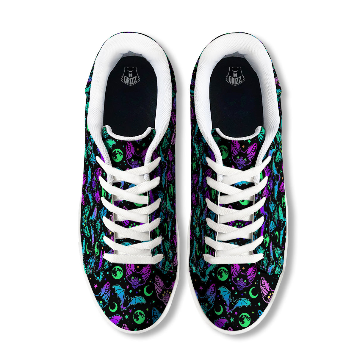 Multicolored Bats Print Pattern White Low Top Sneakers-grizzshop