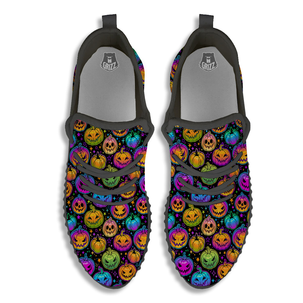 Multicolored Pumpkins Halloween Print Pattern Black Walking Shoes-grizzshop