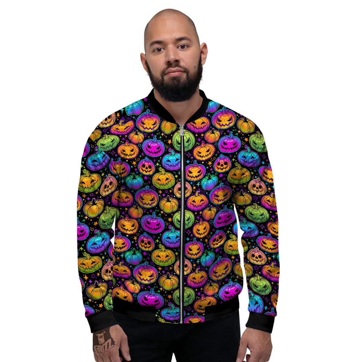 Multicolored Pumpkins Halloween Print Pattern Men's Bomber Jacket-grizzshop