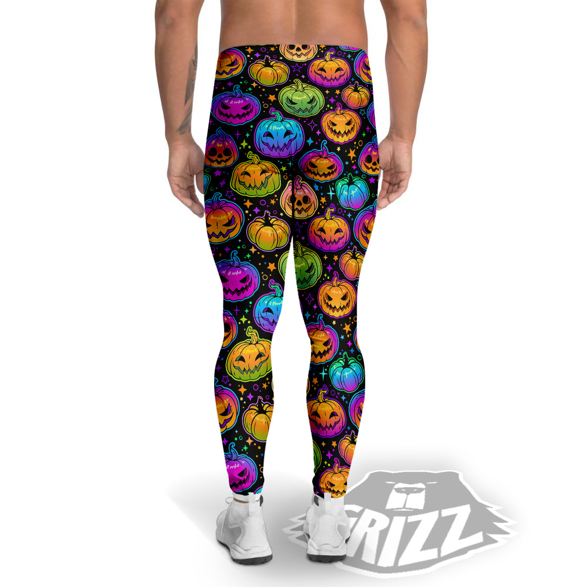 Multicolored Pumpkins Halloween Print Pattern Men's Leggings-grizzshop