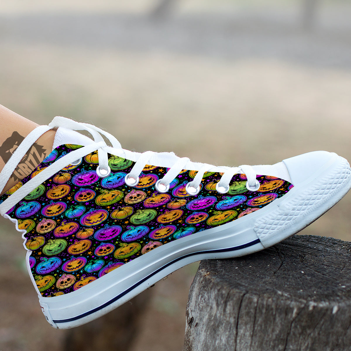 Multicolored Pumpkins Halloween Print Pattern White High Top Shoes-grizzshop