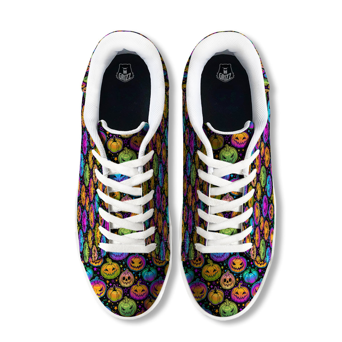 Multicolored Pumpkins Halloween Print Pattern White Low Top Sneakers-grizzshop