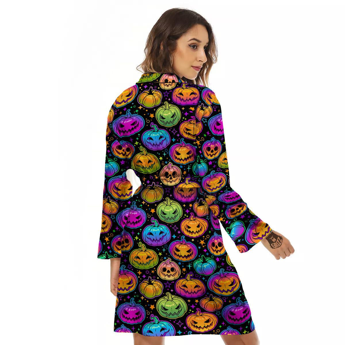 Multicolored Pumpkins Halloween Print Pattern Women's Robe-grizzshop