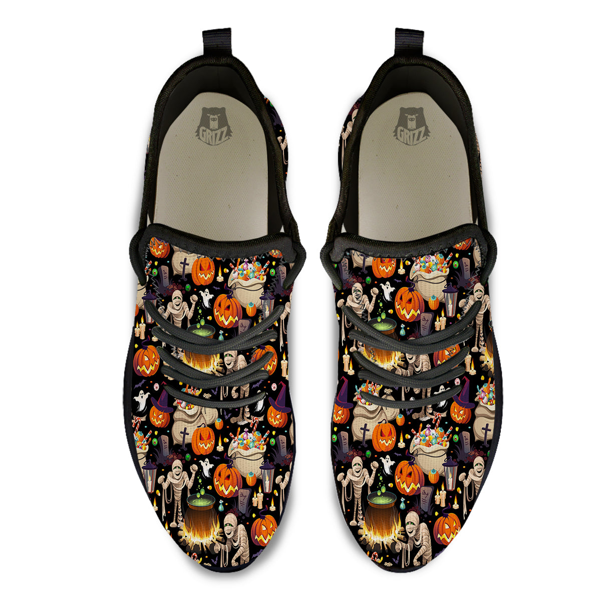 Mummy And Pumpkins Halloween Print Pattern Black Athletic Shoes-grizzshop