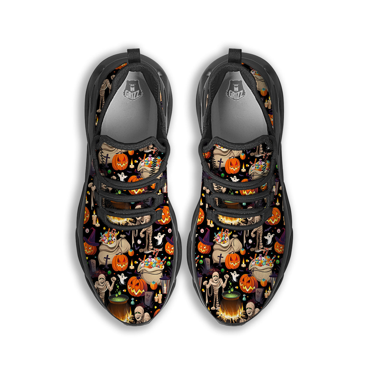 Mummy And Pumpkins Halloween Print Pattern Black Running Shoes-grizzshop