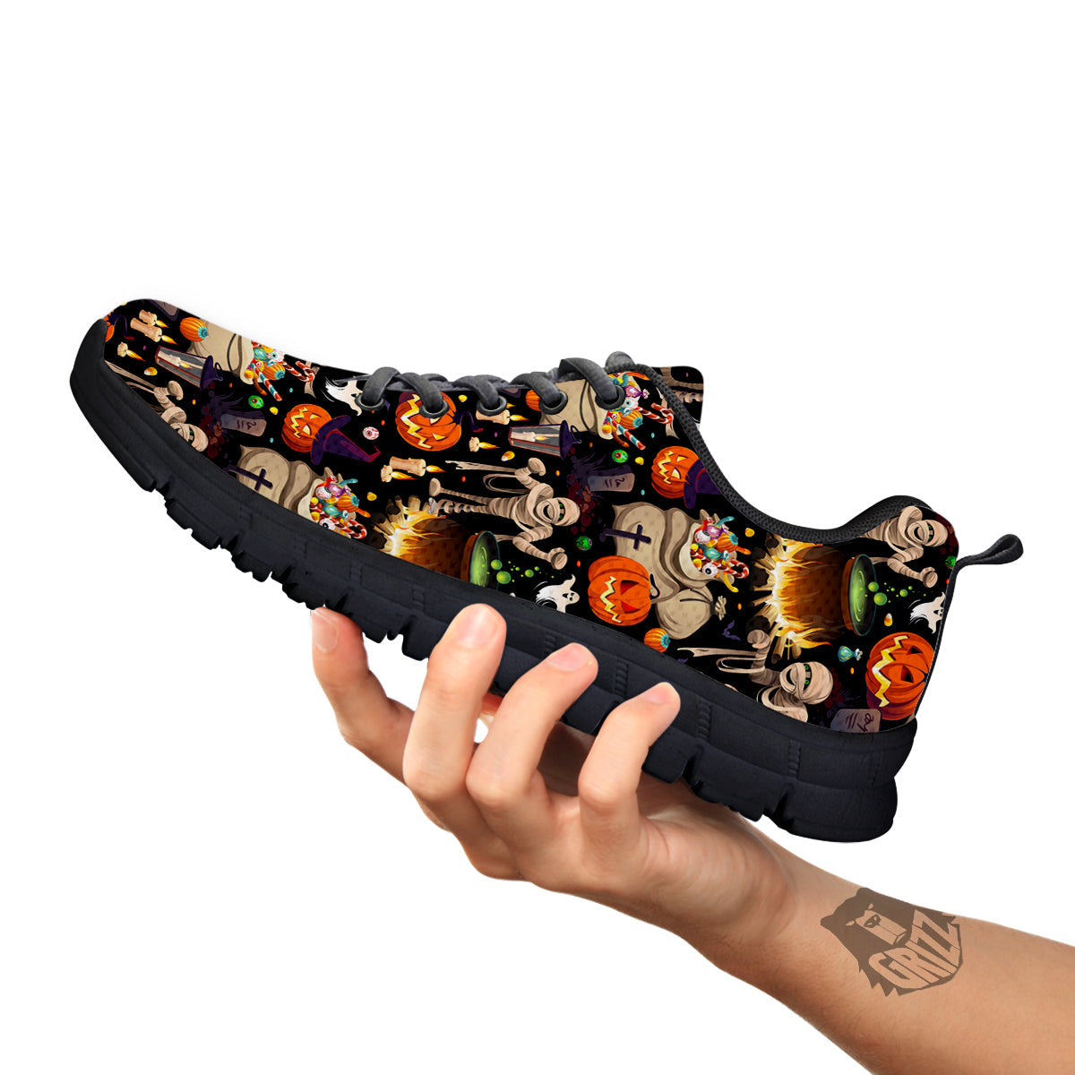 Mummy And Pumpkins Halloween Print Pattern Black Sneaker-grizzshop
