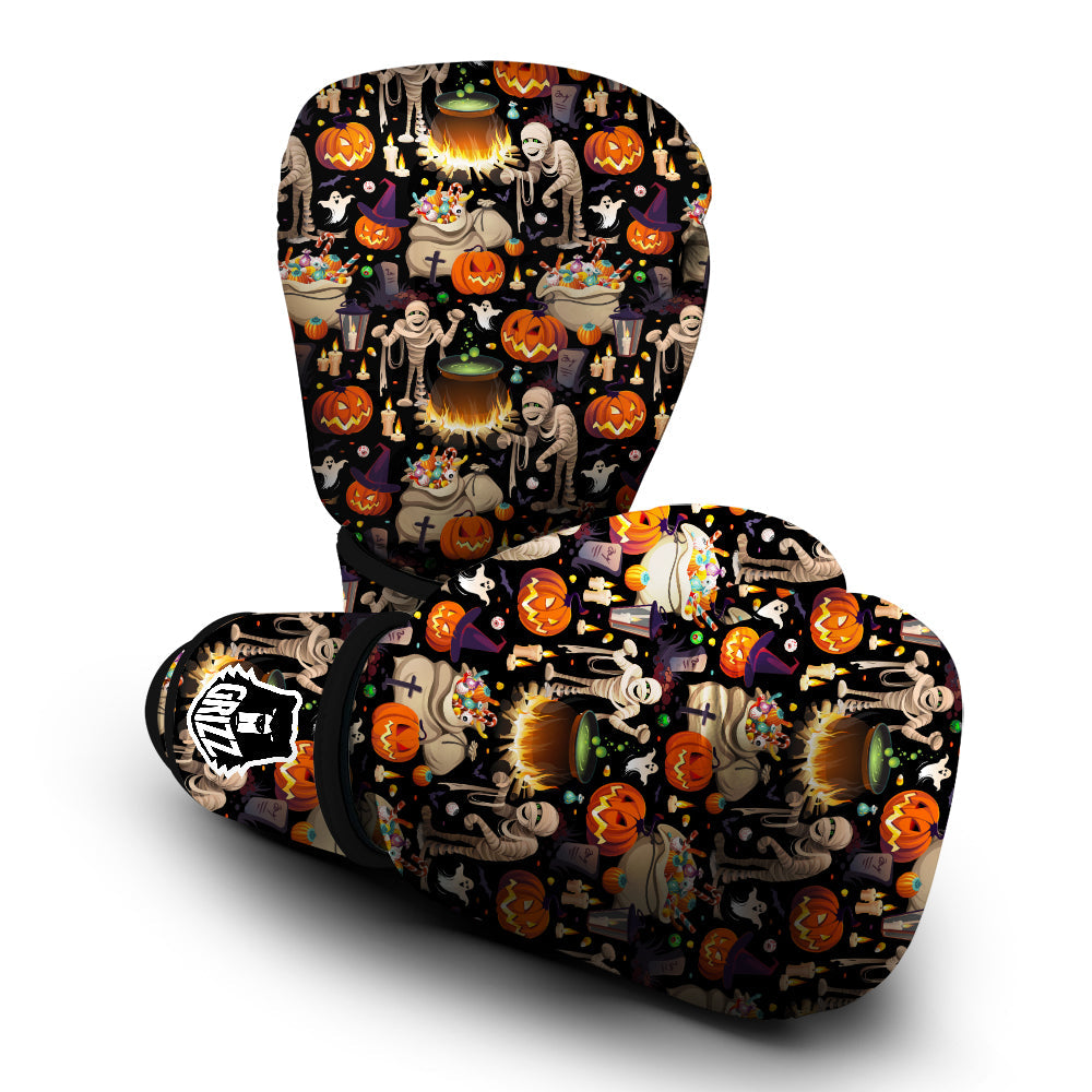 Mummy And Pumpkins Halloween Print Pattern Boxing Gloves-grizzshop