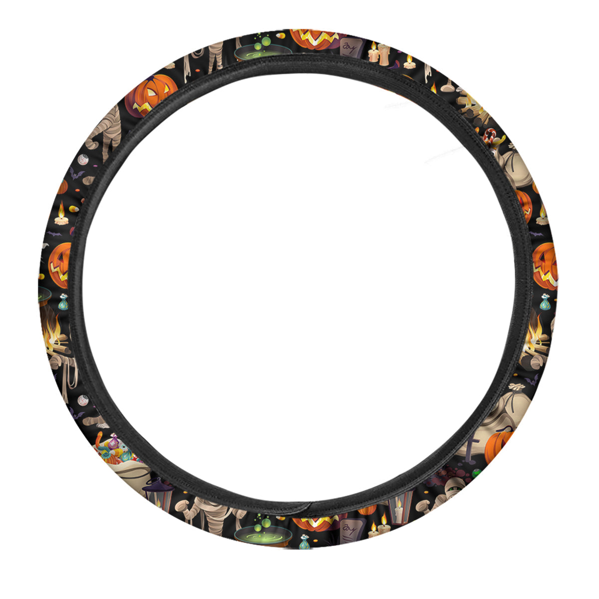 Mummy And Pumpkins Halloween Print Pattern Car Steering Wheel Cover-grizzshop