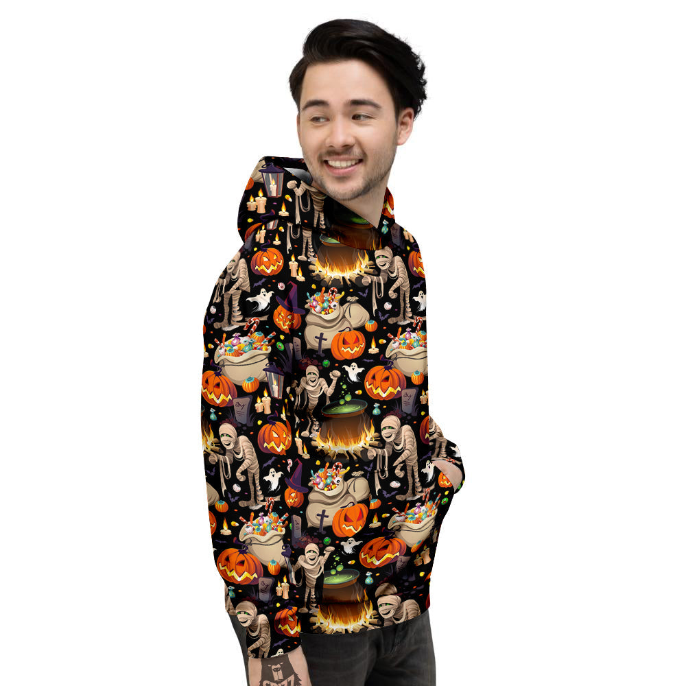 Mummy And Pumpkins Halloween Print Pattern Men's Hoodie-grizzshop