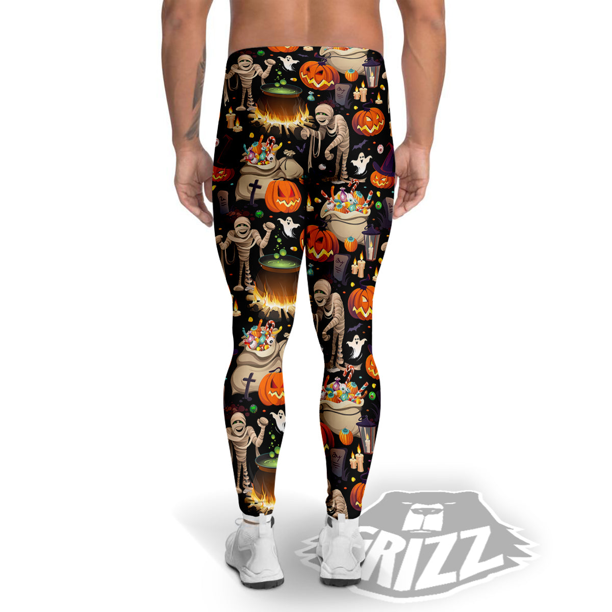 Mummy And Pumpkins Halloween Print Pattern Men's Leggings-grizzshop