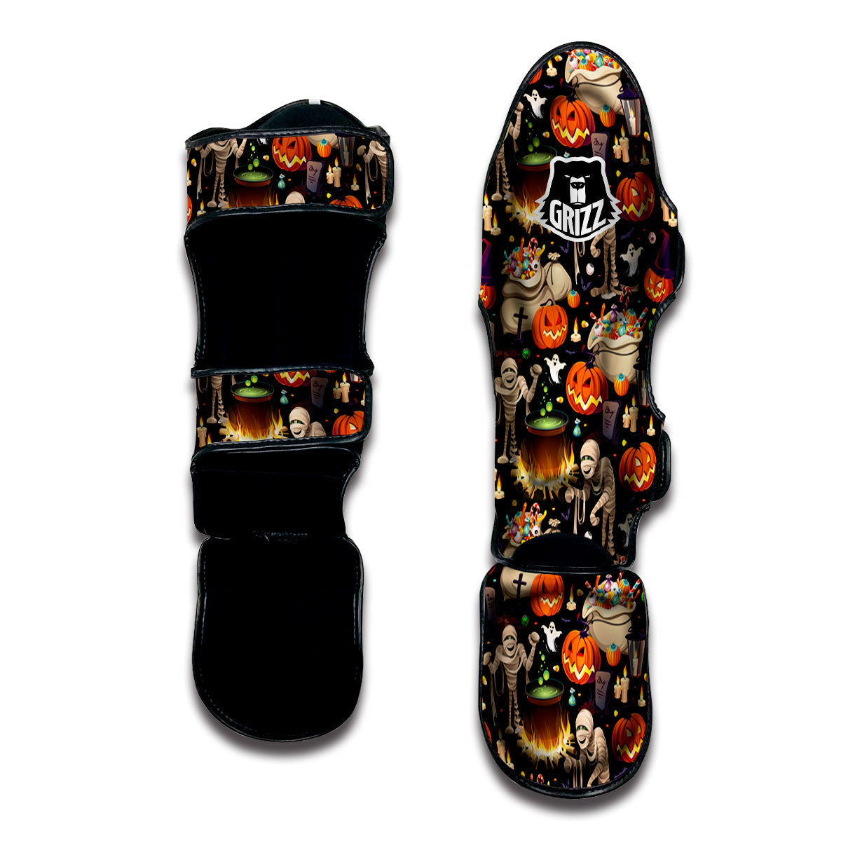 Mummy And Pumpkins Halloween Print Pattern Muay Thai Shin Guards-grizzshop