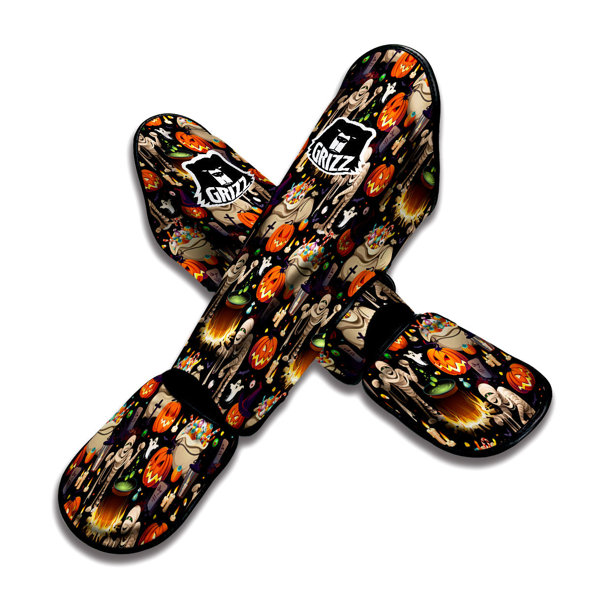 Mummy And Pumpkins Halloween Print Pattern Muay Thai Shin Guards-grizzshop