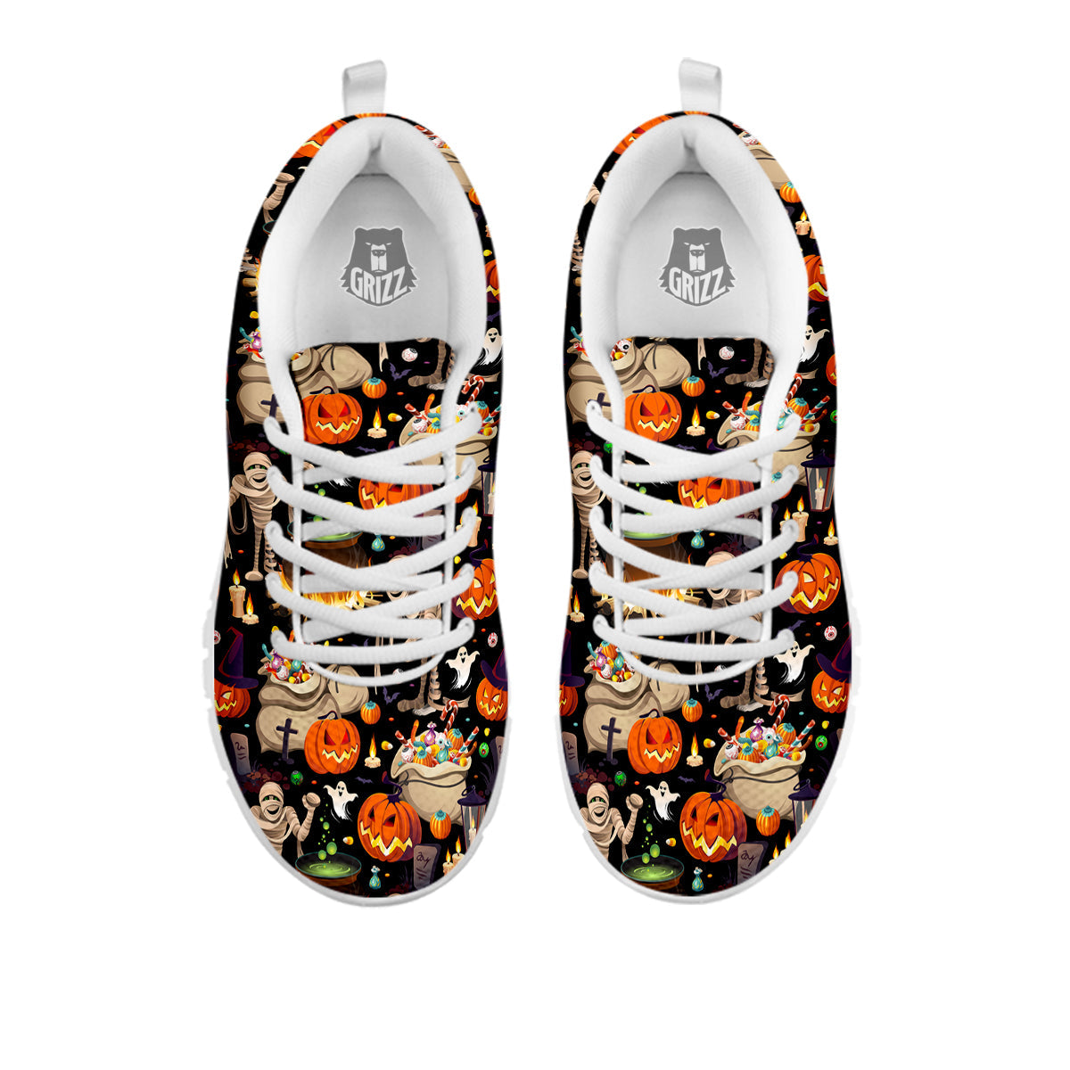 Mummy And Pumpkins Halloween Print Pattern White Sneaker-grizzshop