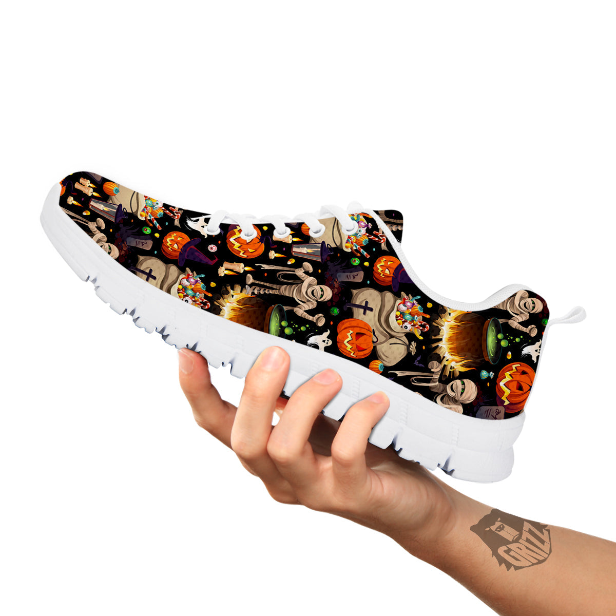 Mummy And Pumpkins Halloween Print Pattern White Sneaker-grizzshop