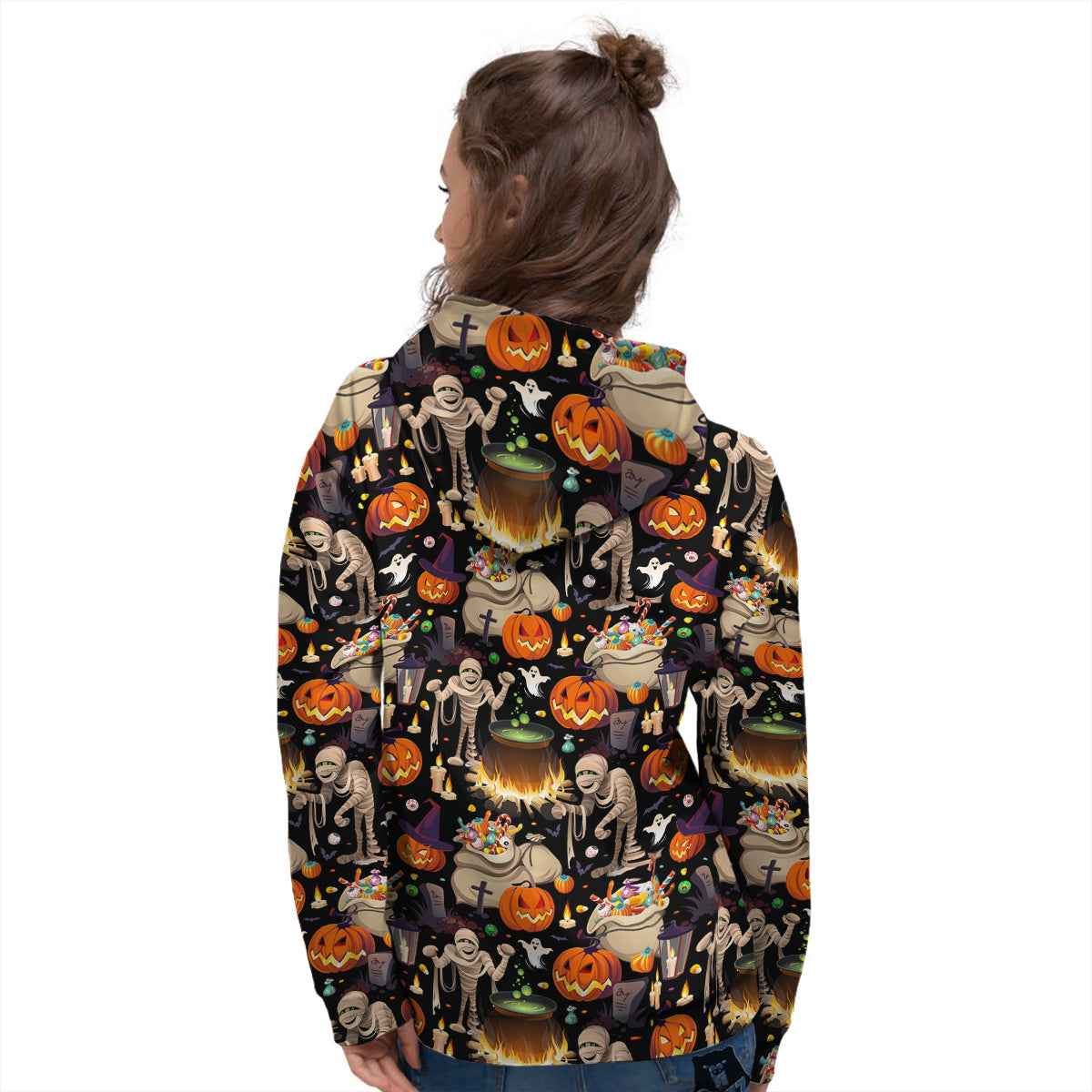 Mummy And Pumpkins Halloween Print Pattern Women's Hoodie-grizzshop