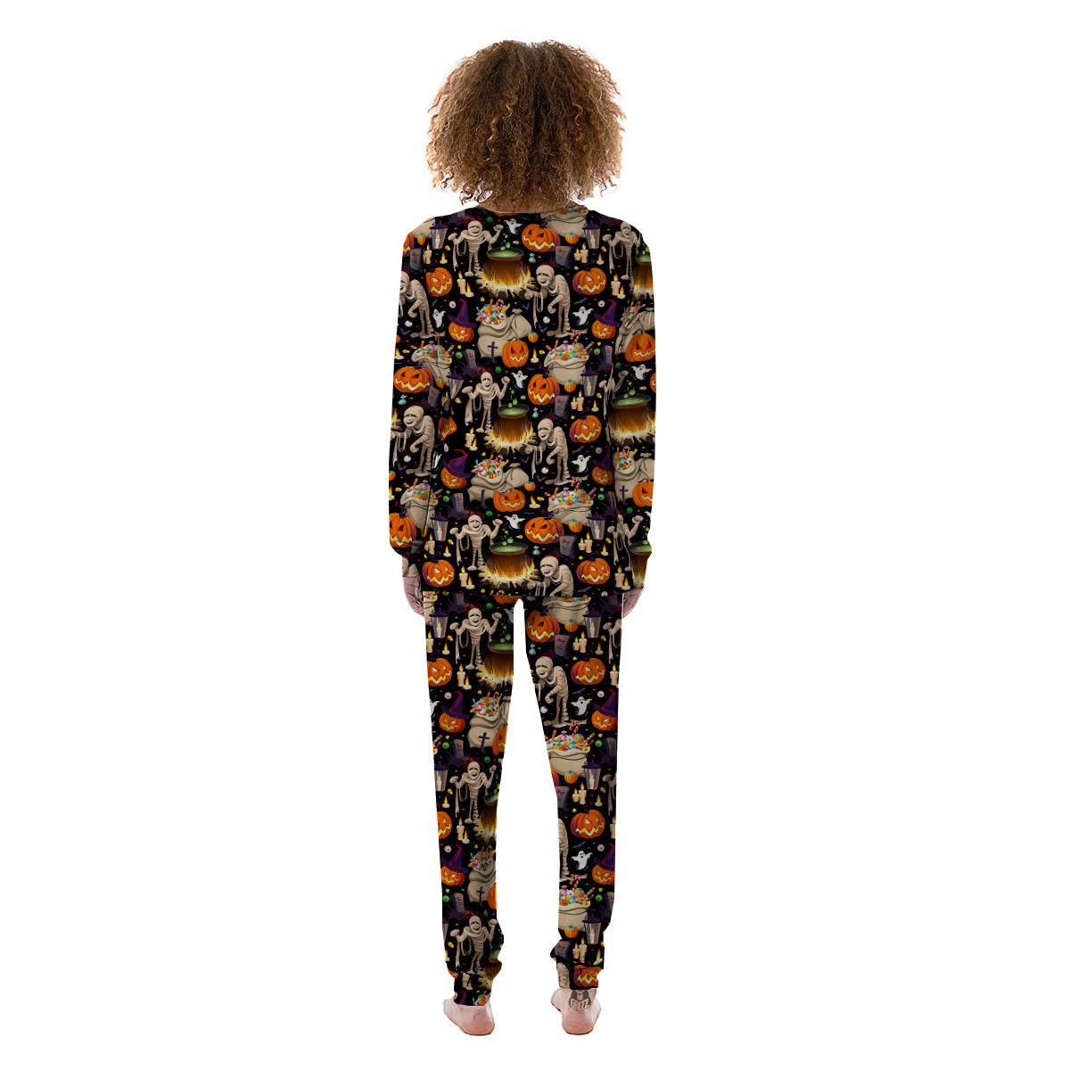 Mummy And Pumpkins Halloween Print Pattern Women's Pajamas-grizzshop