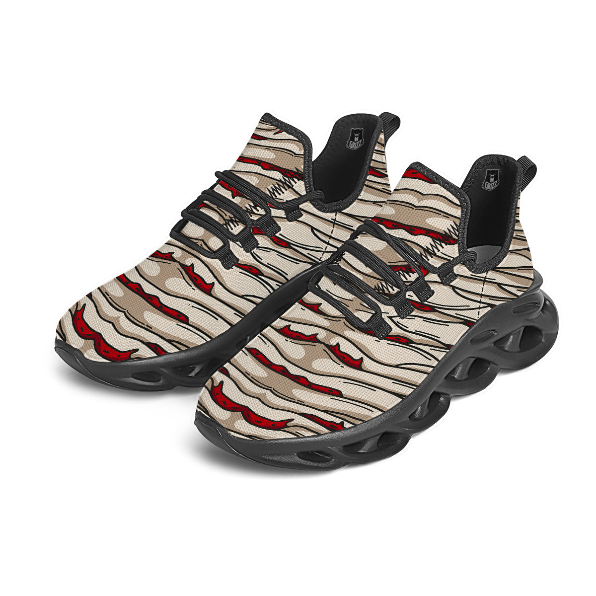 Mummy Bandage Print Pattern Black Running Shoes-grizzshop