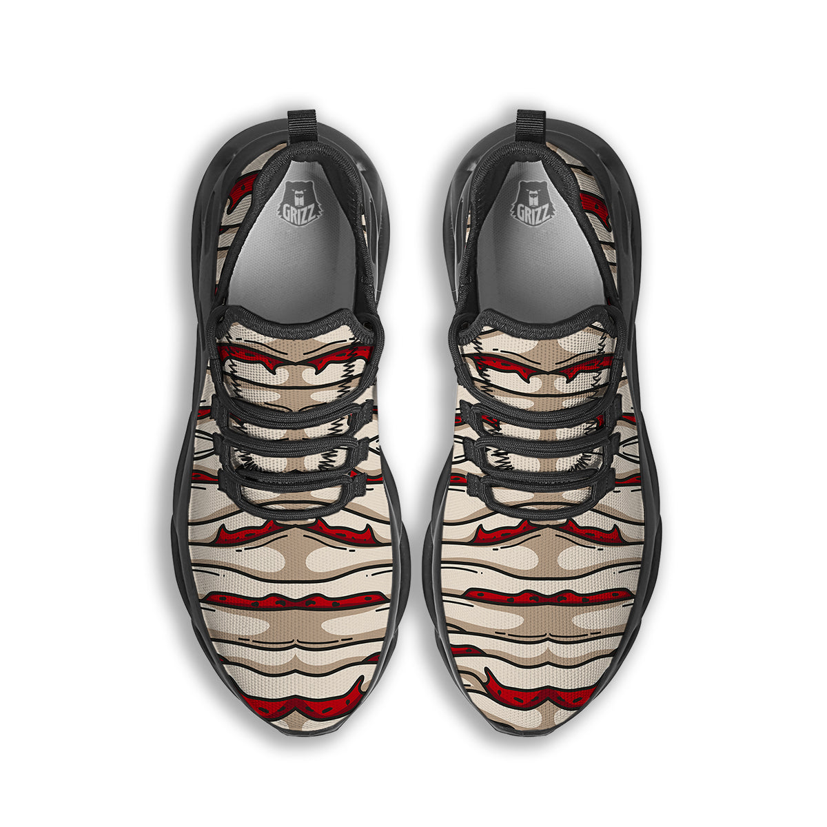 Mummy Bandage Print Pattern Black Running Shoes-grizzshop
