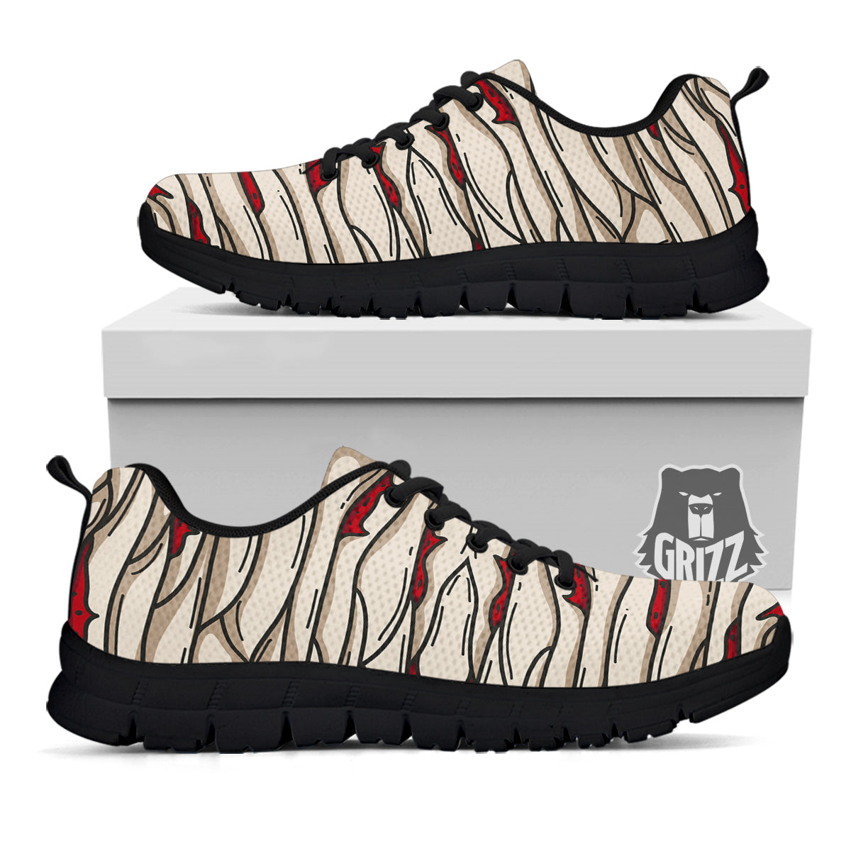Mummy Bandage Print Pattern Black Sneaker-grizzshop