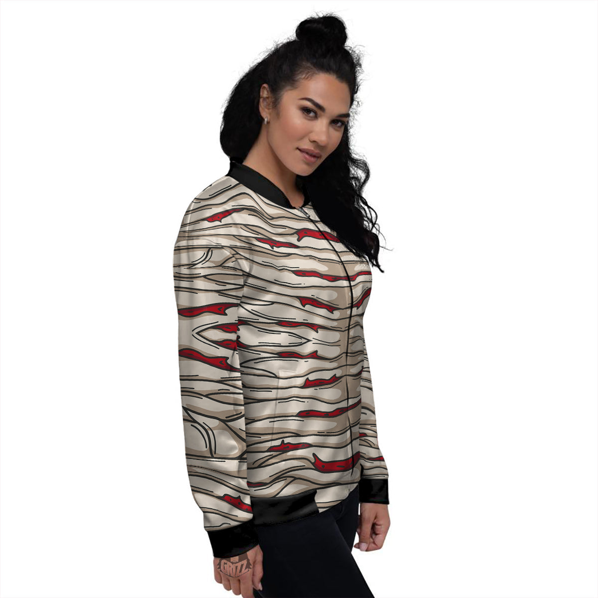 Mummy Bandage Print Pattern Women's Bomber Jacket-grizzshop