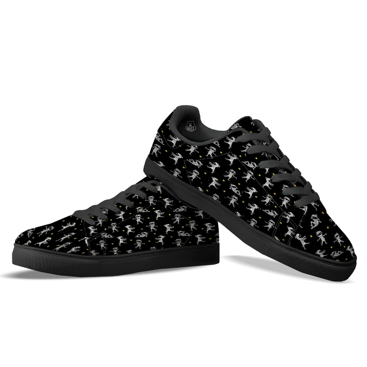 Mummy Cartoon Print Pattern Black Low Top Sneakers-grizzshop