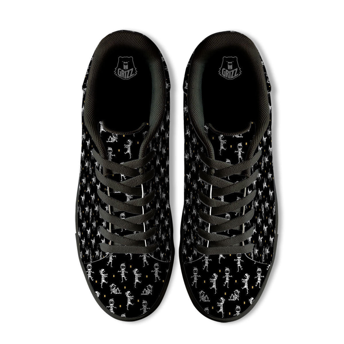 Mummy Cartoon Print Pattern Black Low Top Sneakers-grizzshop