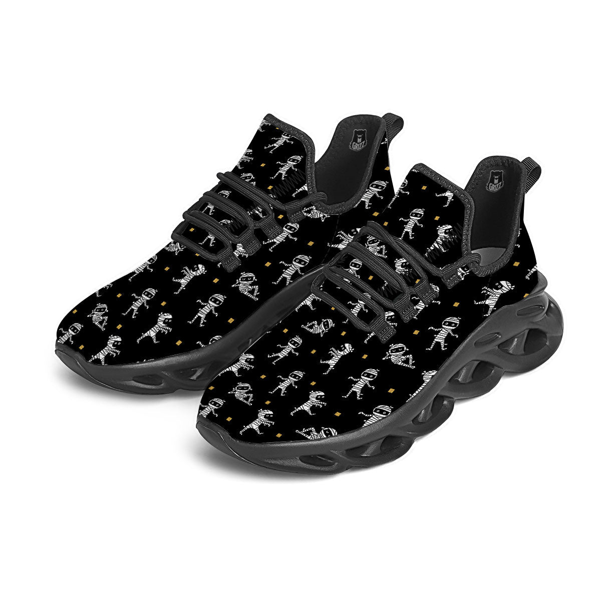 Mummy Cartoon Print Pattern Black Running Shoes-grizzshop