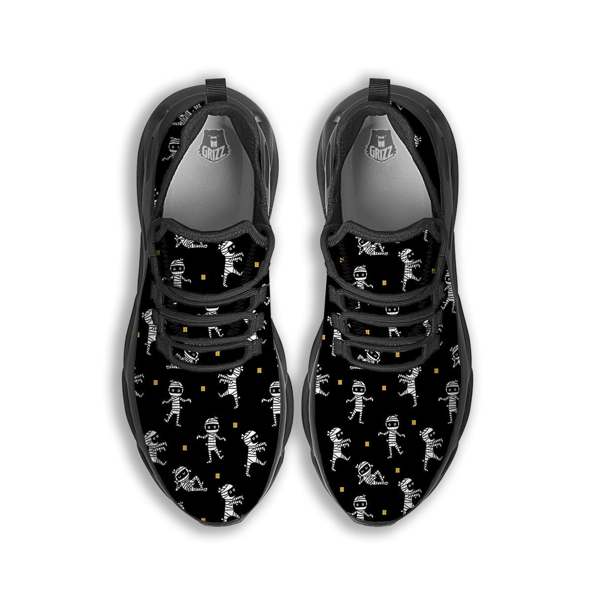 Mummy Cartoon Print Pattern Black Running Shoes-grizzshop