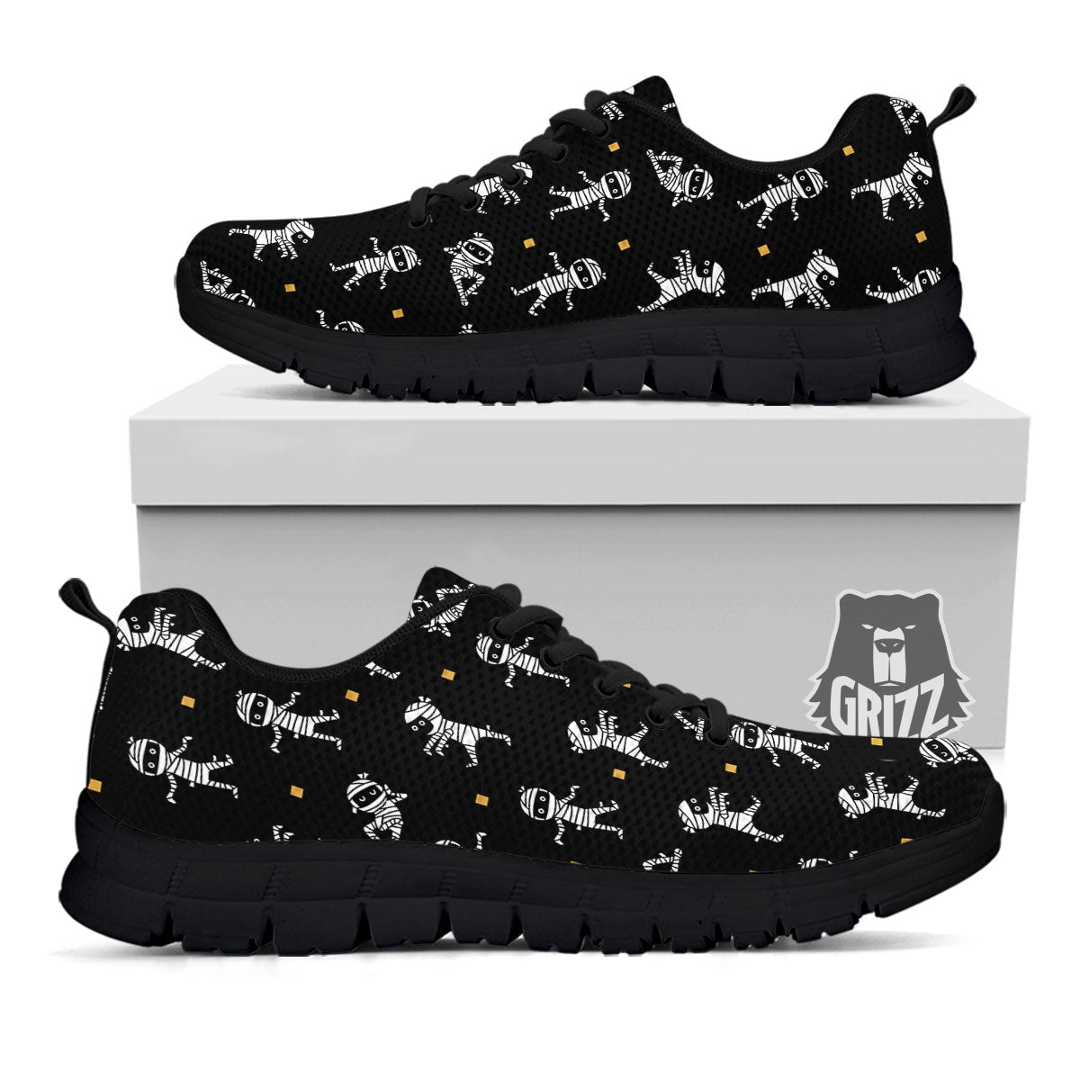 Mummy Cartoon Print Pattern Black Sneaker-grizzshop