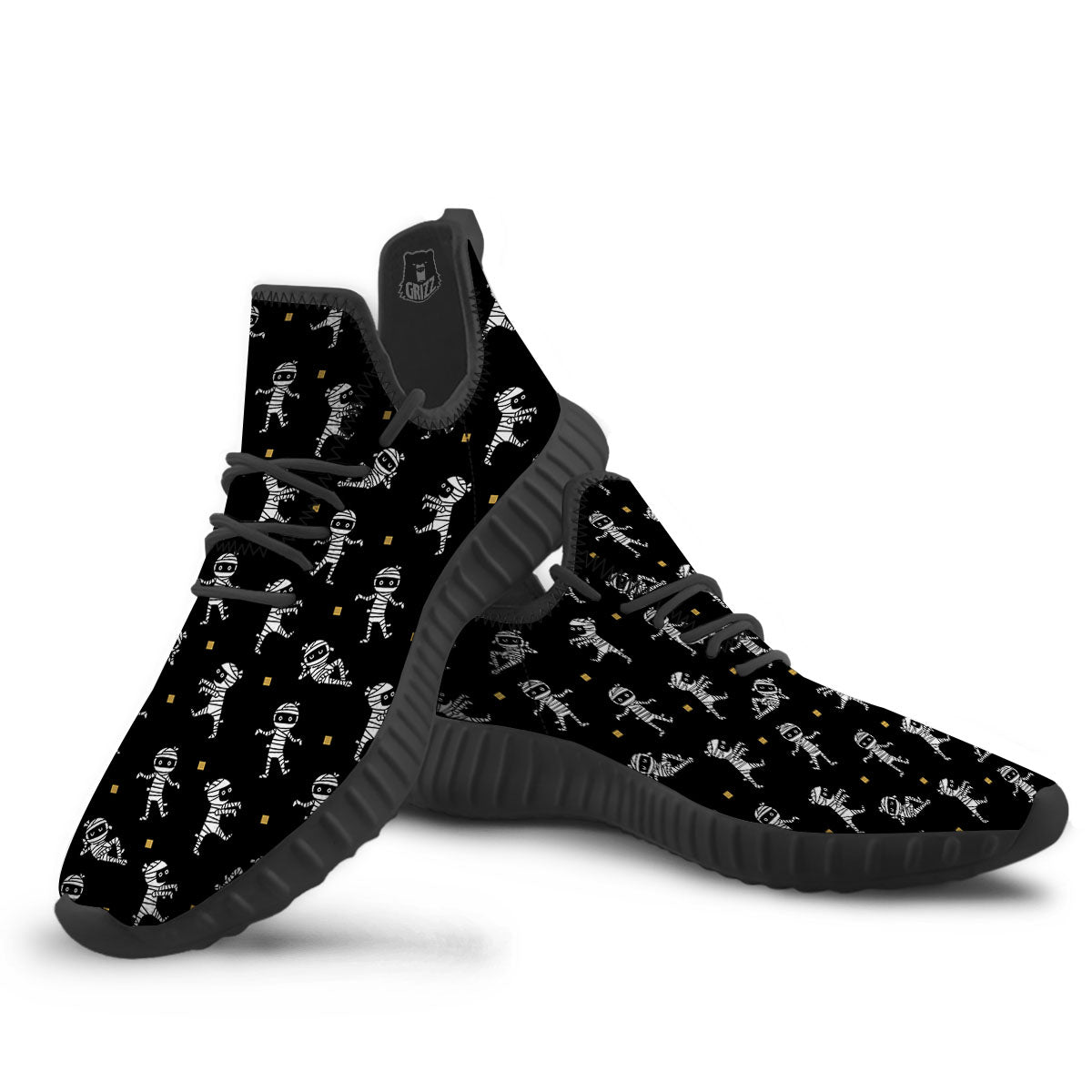 Mummy Cartoon Print Pattern Black Walking Shoes-grizzshop