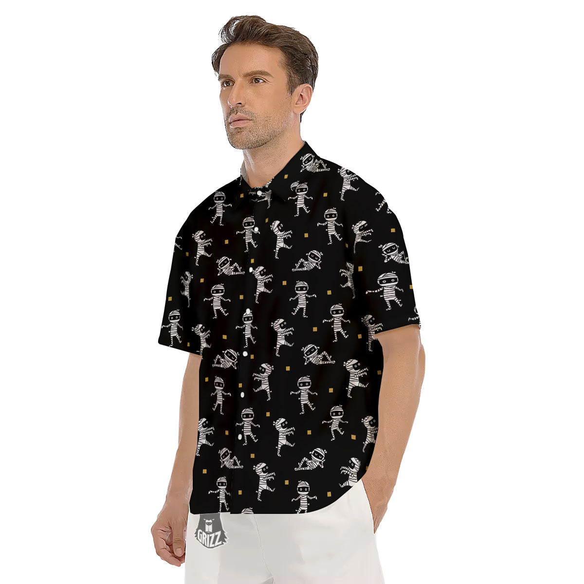 Mummy Cartoon Print Pattern Men's Short Sleeve Shirts-grizzshop