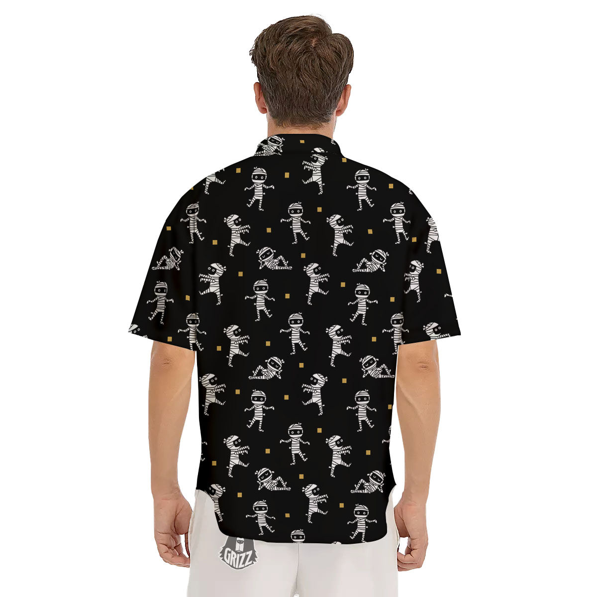 Mummy Cartoon Print Pattern Men's Short Sleeve Shirts-grizzshop