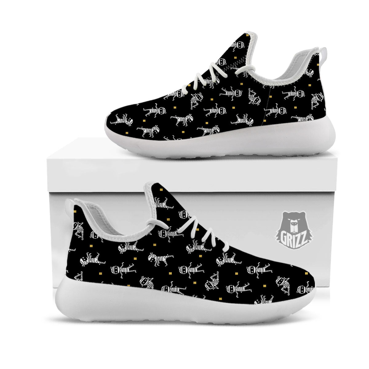 Mummy Cartoon Print Pattern White Athletic Shoes-grizzshop