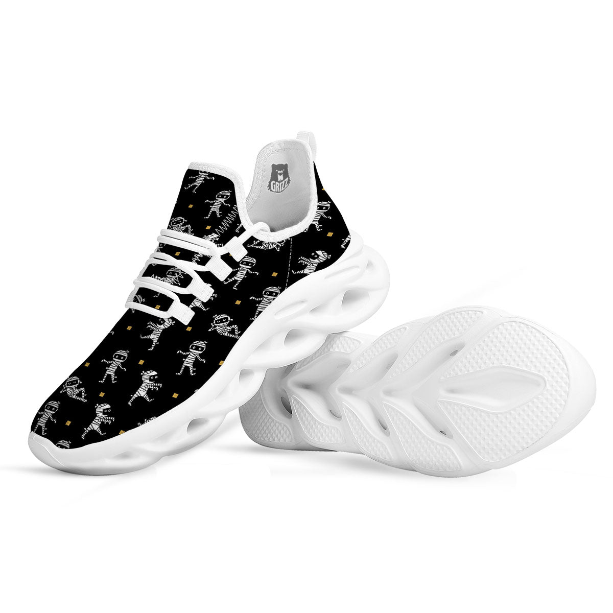 Mummy Cartoon Print Pattern White Running Shoes-grizzshop