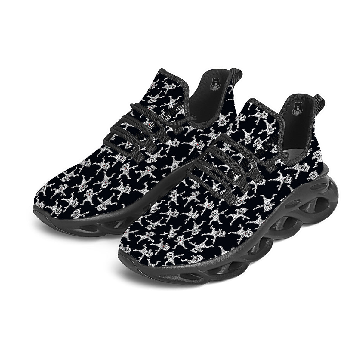 Mummy Cute Print Pattern Black Running Shoes-grizzshop
