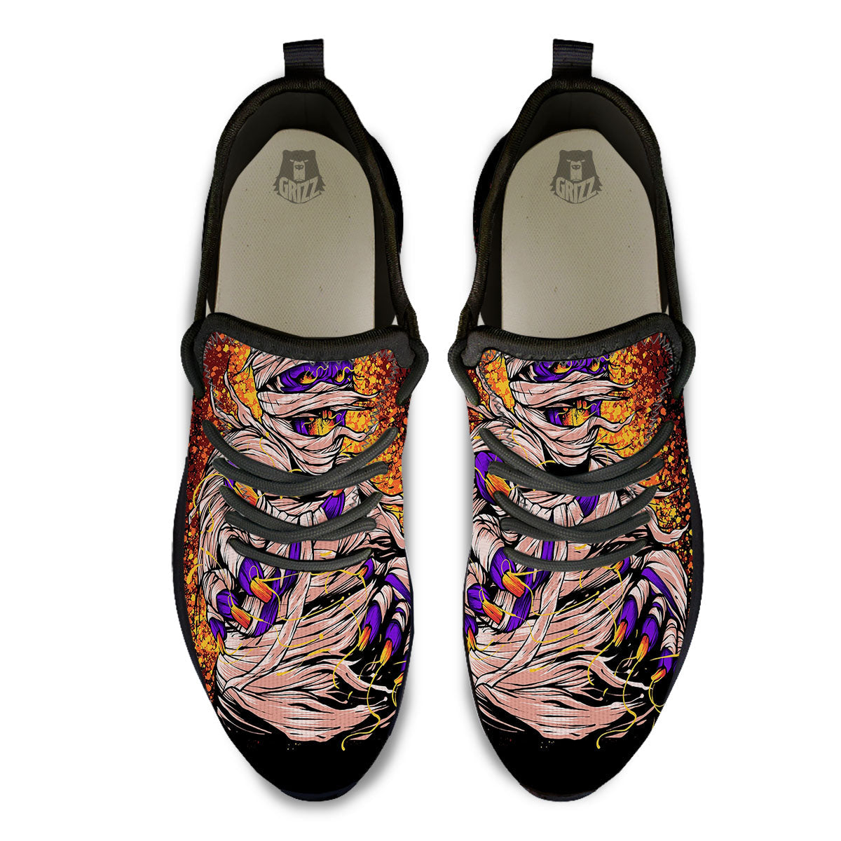 Mummy Halloween Print Black Athletic Shoes-grizzshop