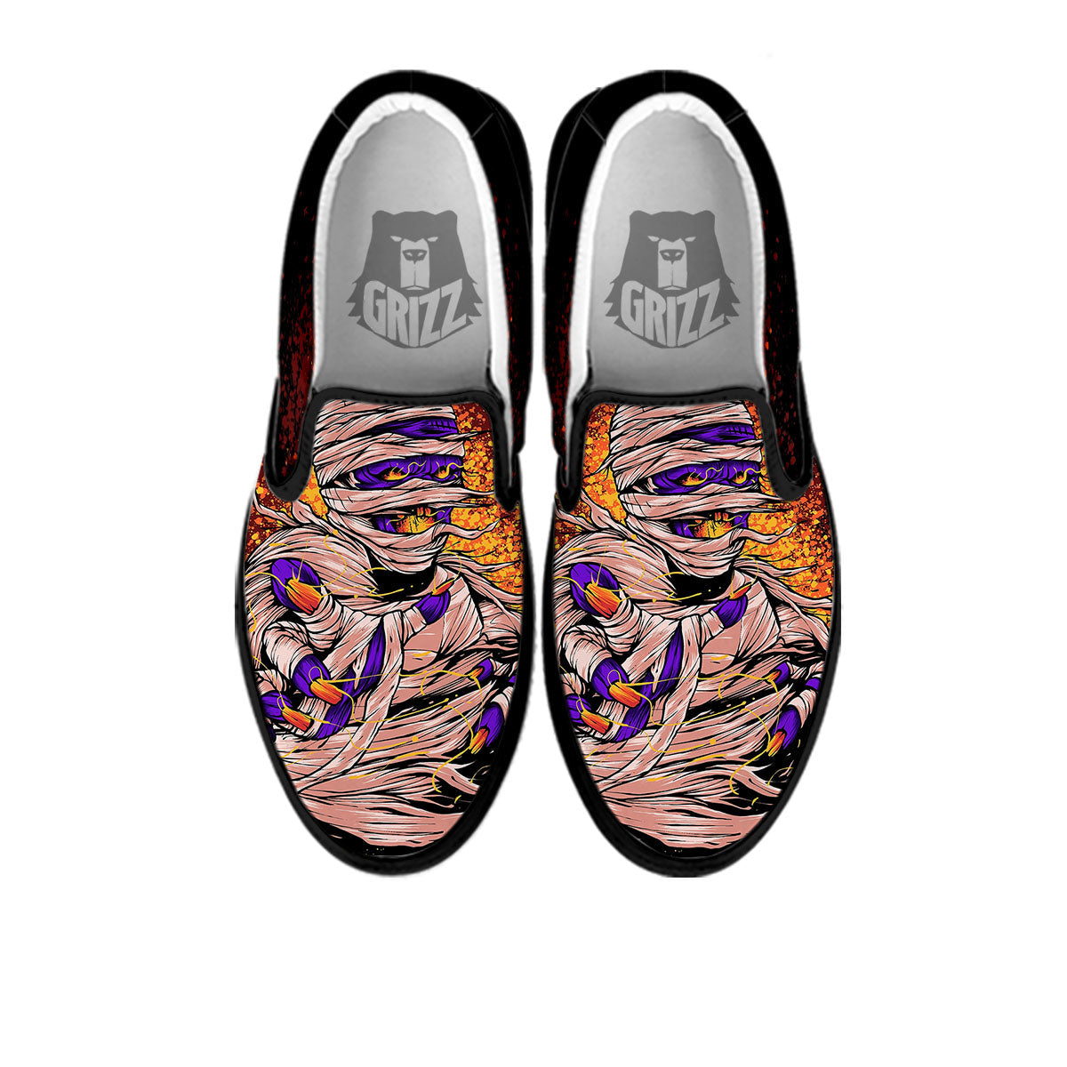 Mummy Halloween Print Black Slip On Shoes-grizzshop