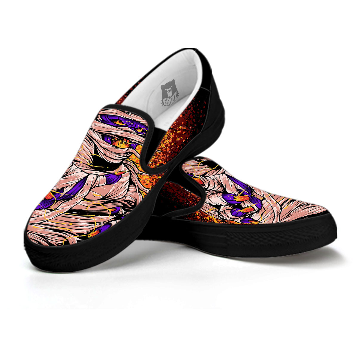 Mummy Halloween Print Black Slip On Shoes-grizzshop