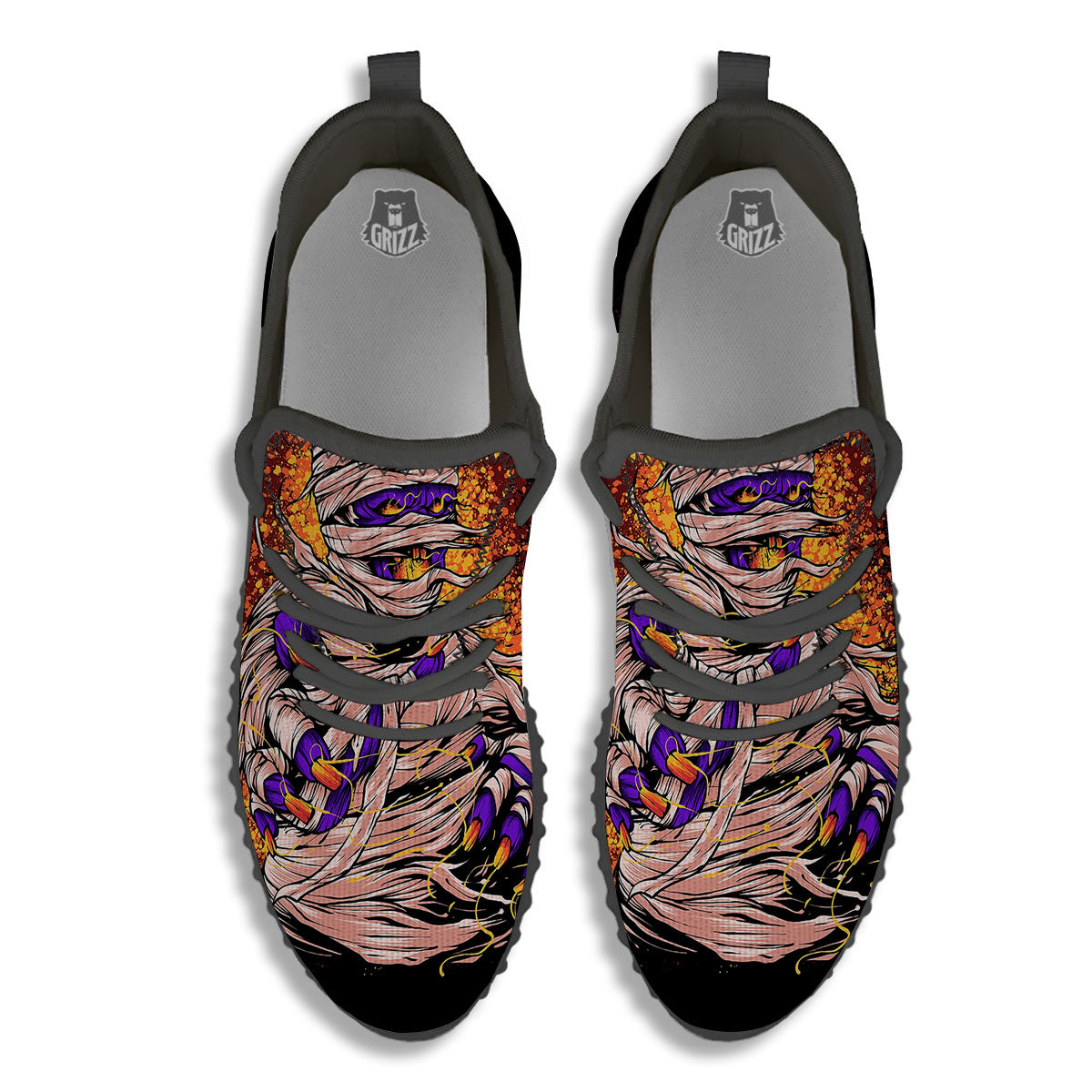 Mummy Halloween Print Black Walking Shoes-grizzshop