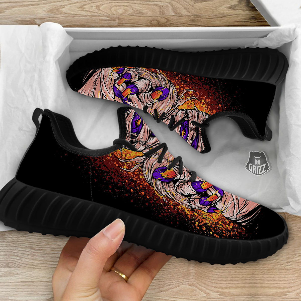 Mummy Halloween Print Black Walking Shoes-grizzshop