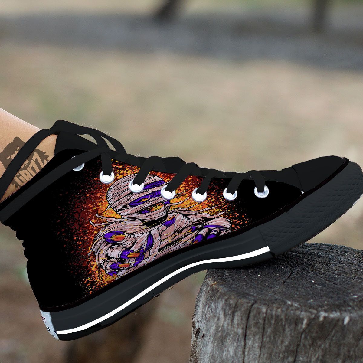Mummy Halloween Print High Top Shoes-grizzshop