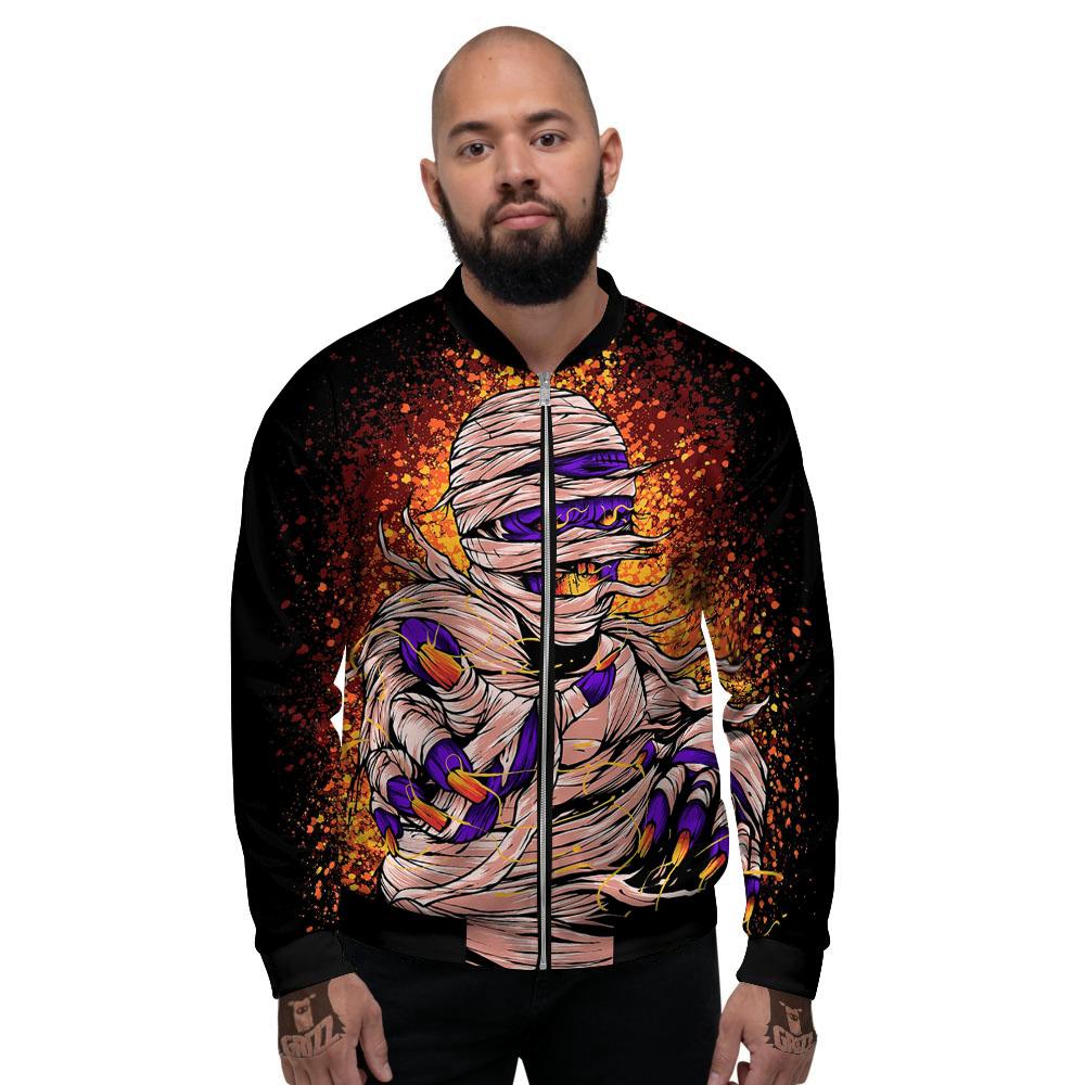 Mummy Halloween Print Men's Bomber Jacket-grizzshop