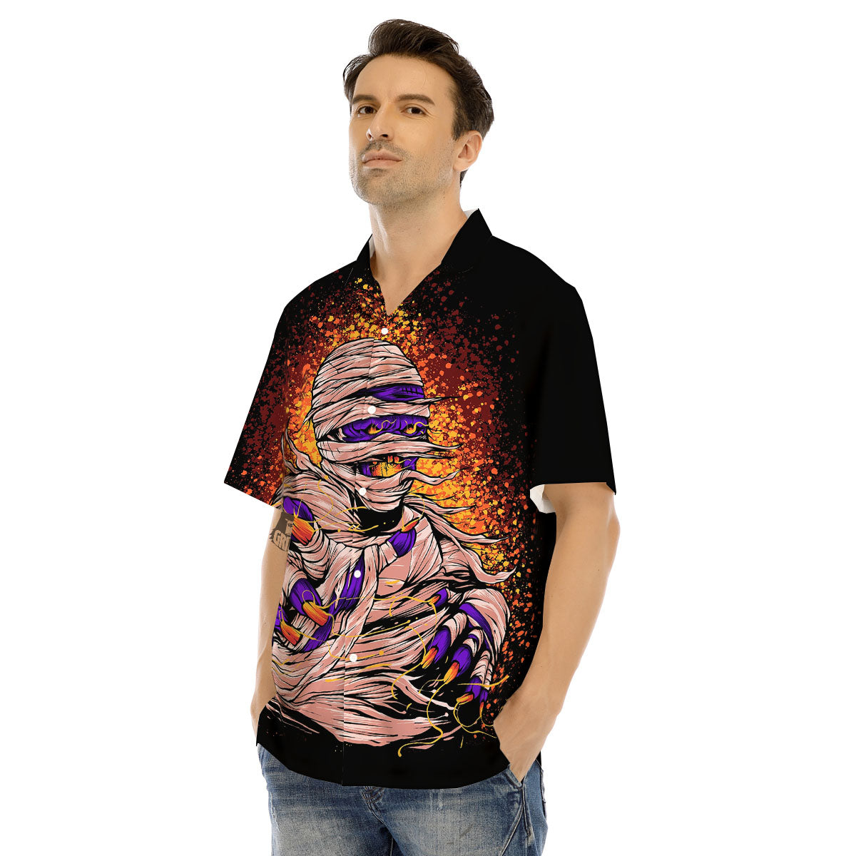 Mummy Halloween Print Men's Hawaiian Shirt-grizzshop