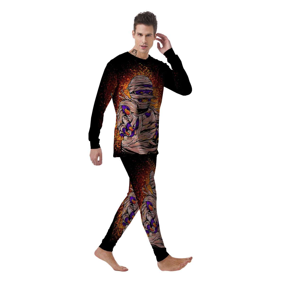 Mummy Halloween Print Men's Pajamas-grizzshop
