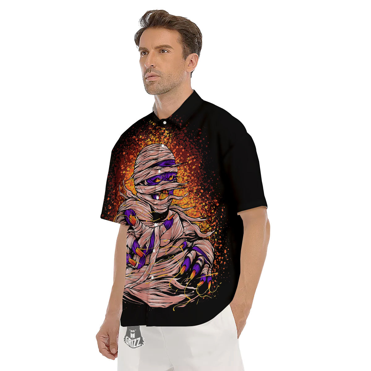 Mummy Halloween Print Men's Short Sleeve Shirts-grizzshop