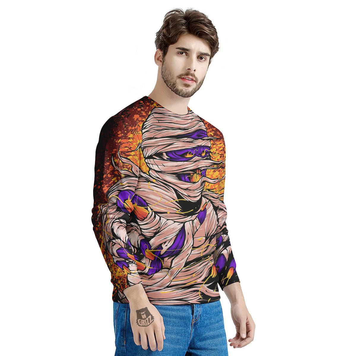 Mummy Halloween Print Men's Sweatshirt-grizzshop
