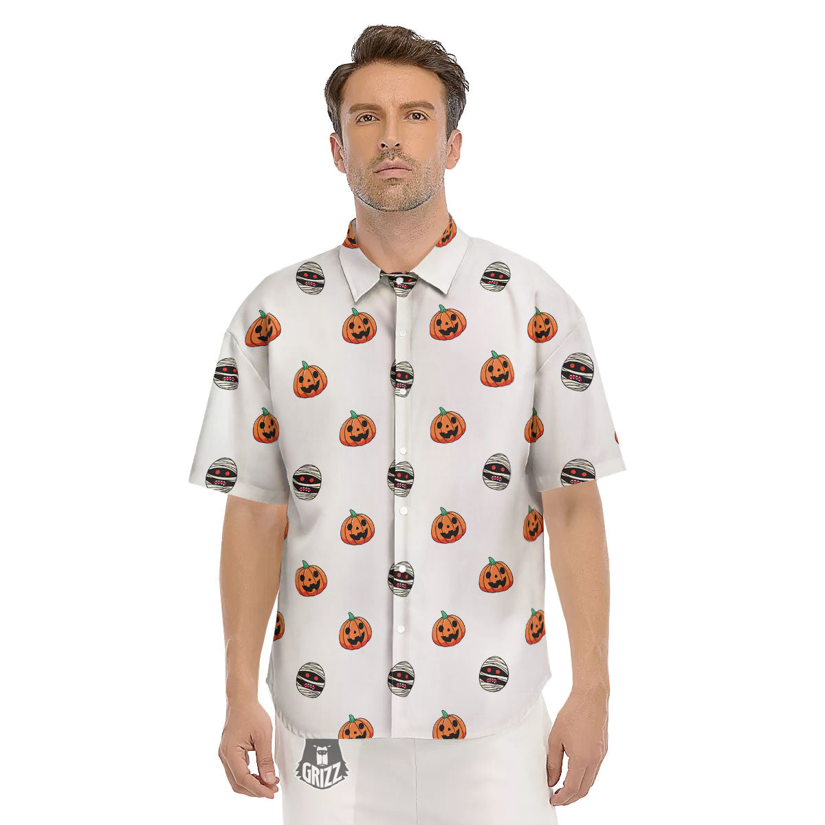 Mummy Halloween Print Pattern Men's Short Sleeve Shirts-grizzshop