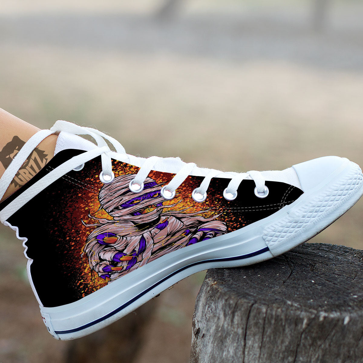 Mummy Halloween Print Pattern White High Top Shoes-grizzshop