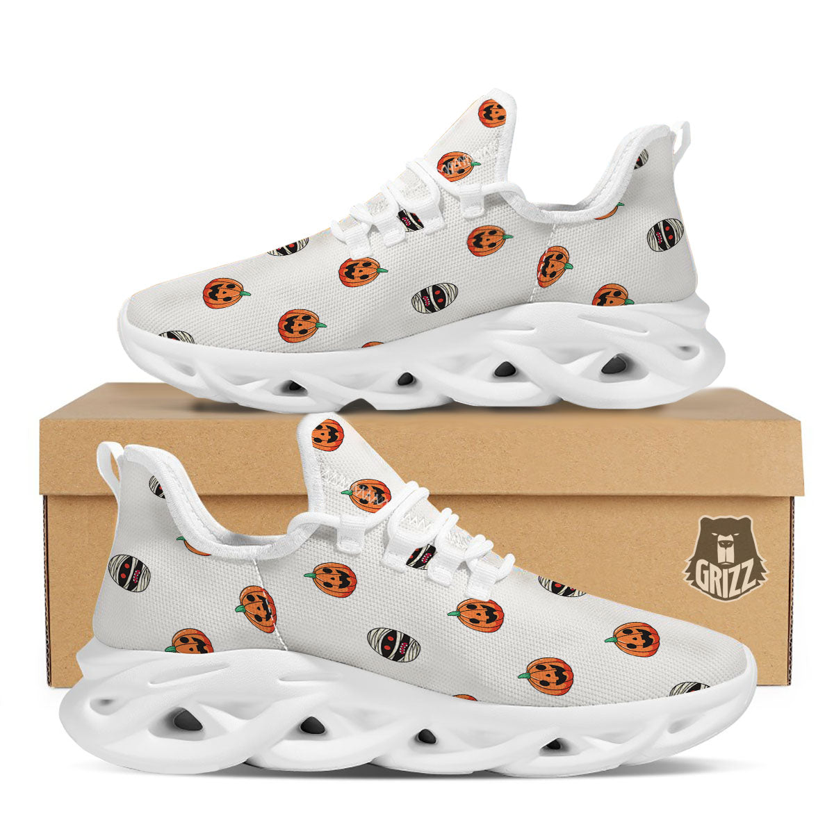 Mummy Halloween Print Pattern White Running Shoes-grizzshop