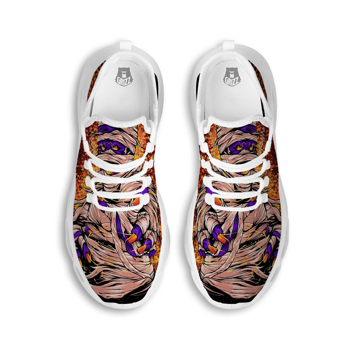 Mummy Halloween Print White Running Shoes-grizzshop